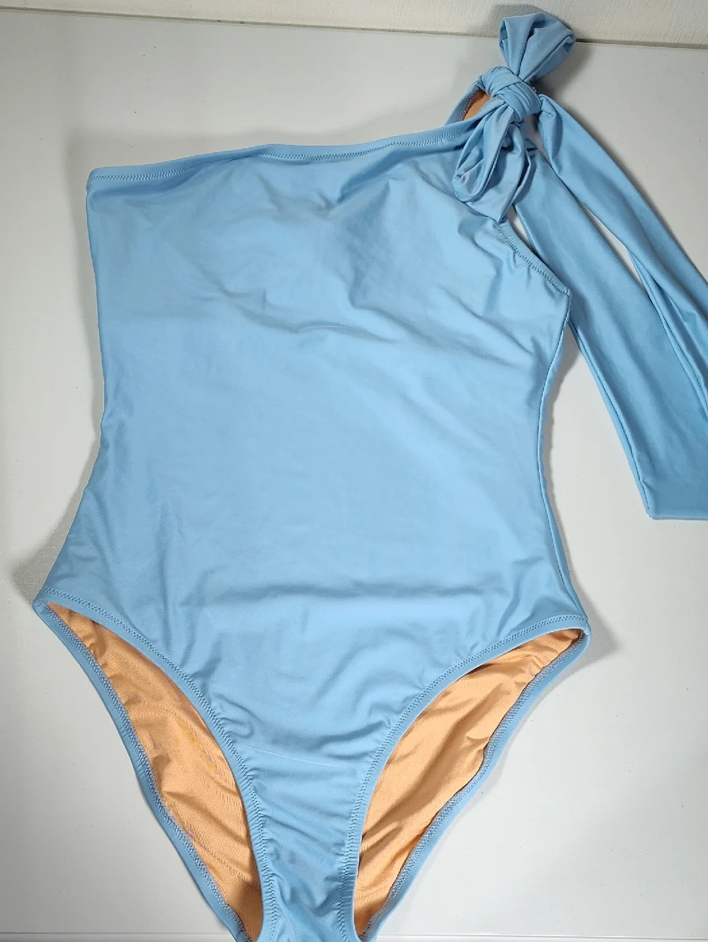 J. Crew Bow one-shoulder one-piece swimsuit light blue mist 12 - Picture 2 of 15